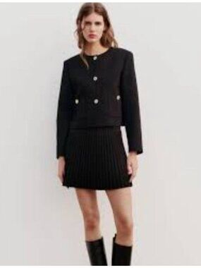 Zara Black Pleated Mini Skirt Skort Waistband & Concealed Zipper  S Lightweight